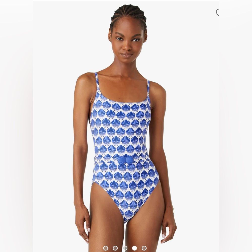 NWT Kate Spade blue and white one piece Blueberry swimsuit. Sz XL. Missing belt